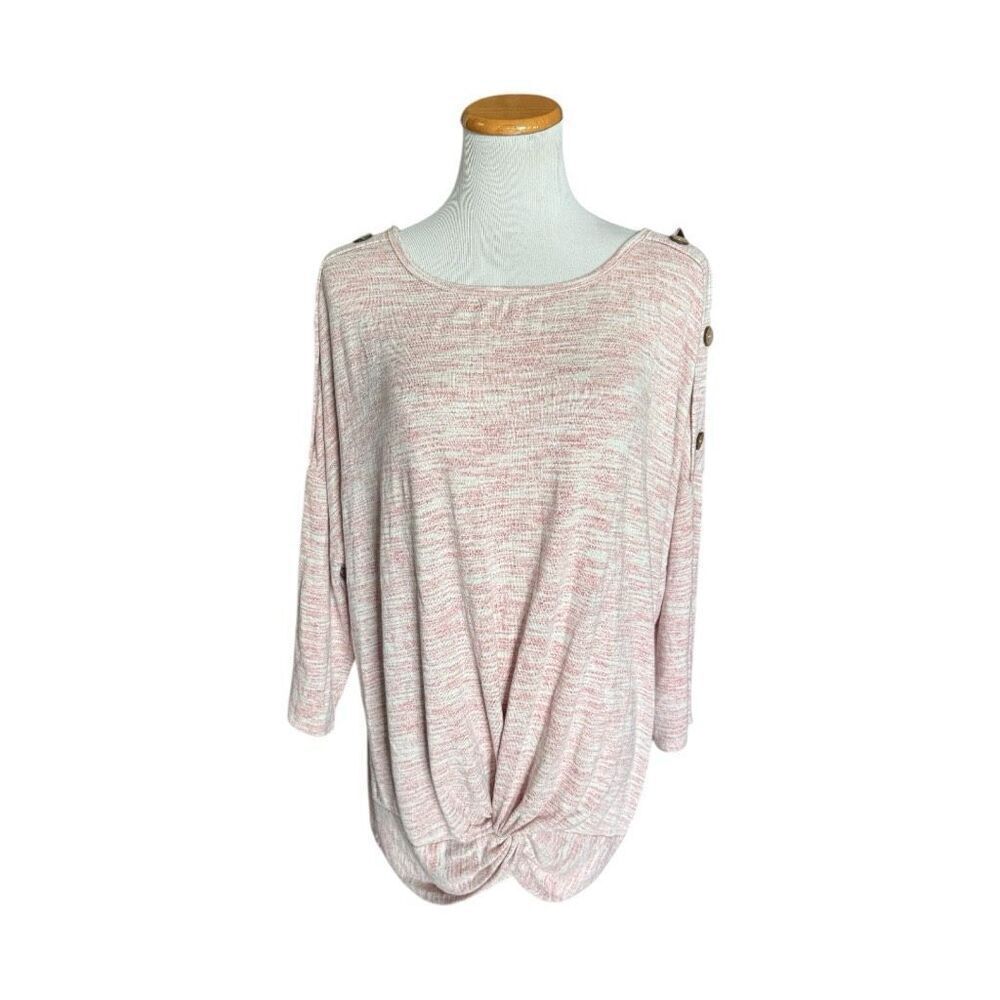 Womens Cure Heathered Button Detail Knot Front 3/4 Sleeve Top Blouse - Sz 3X